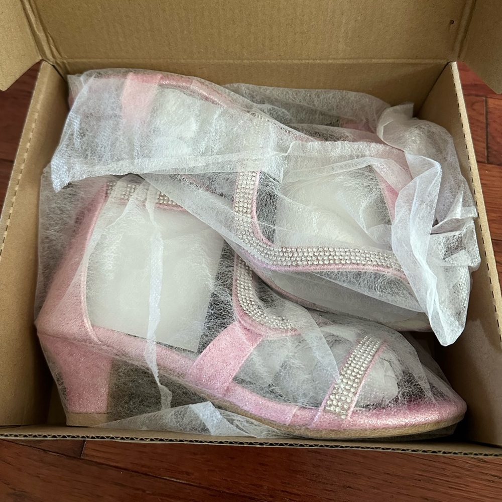 Girls pink glitter & rhinestone heels - size 3